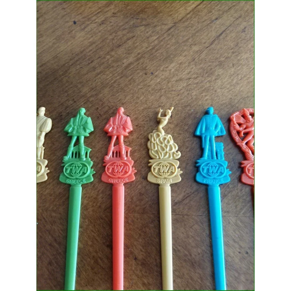 Vintage Lot 11x Swizzle Stick Retro Bar Stirrer TWA Airlines Propeller Italy ++